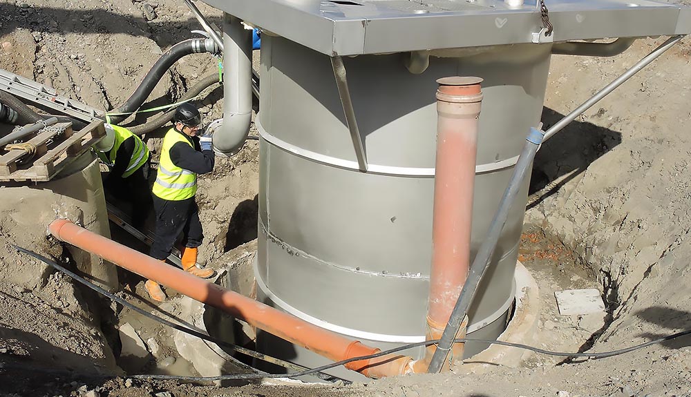 Rostfria pumpsump betongsump